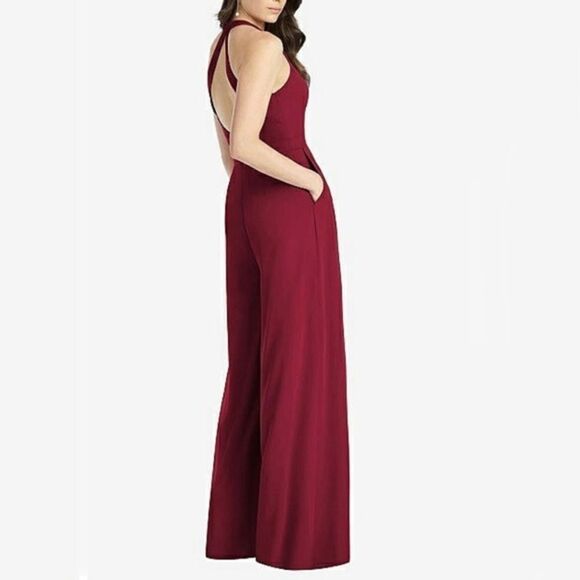 NWT Dessy Collection Burgundy Backless Pleated Front Jumpsuit Size 0 - Picture 2 of 10